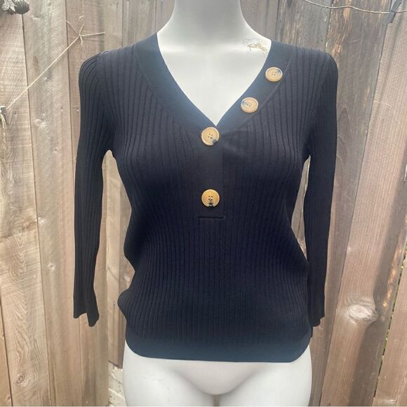 WHISTLES Button Detail Ribbed Sweater in black size - Picture 5 of 11